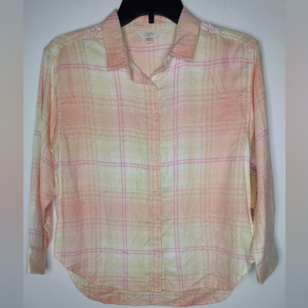 NWT Bixby Nomad Girl's Peach/Yellow Plaid Button Down Shirt Multiple Sizes